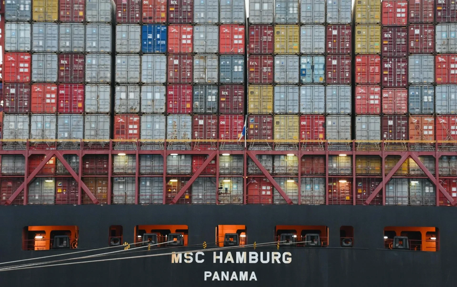Food export shipping delay — cargo containers waiting at port for customs clearance and loading