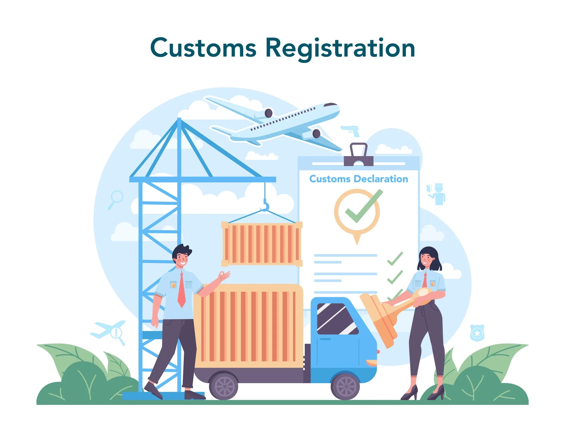 Customs clearance process at African port — food import containers being processed through document review and inspection stages