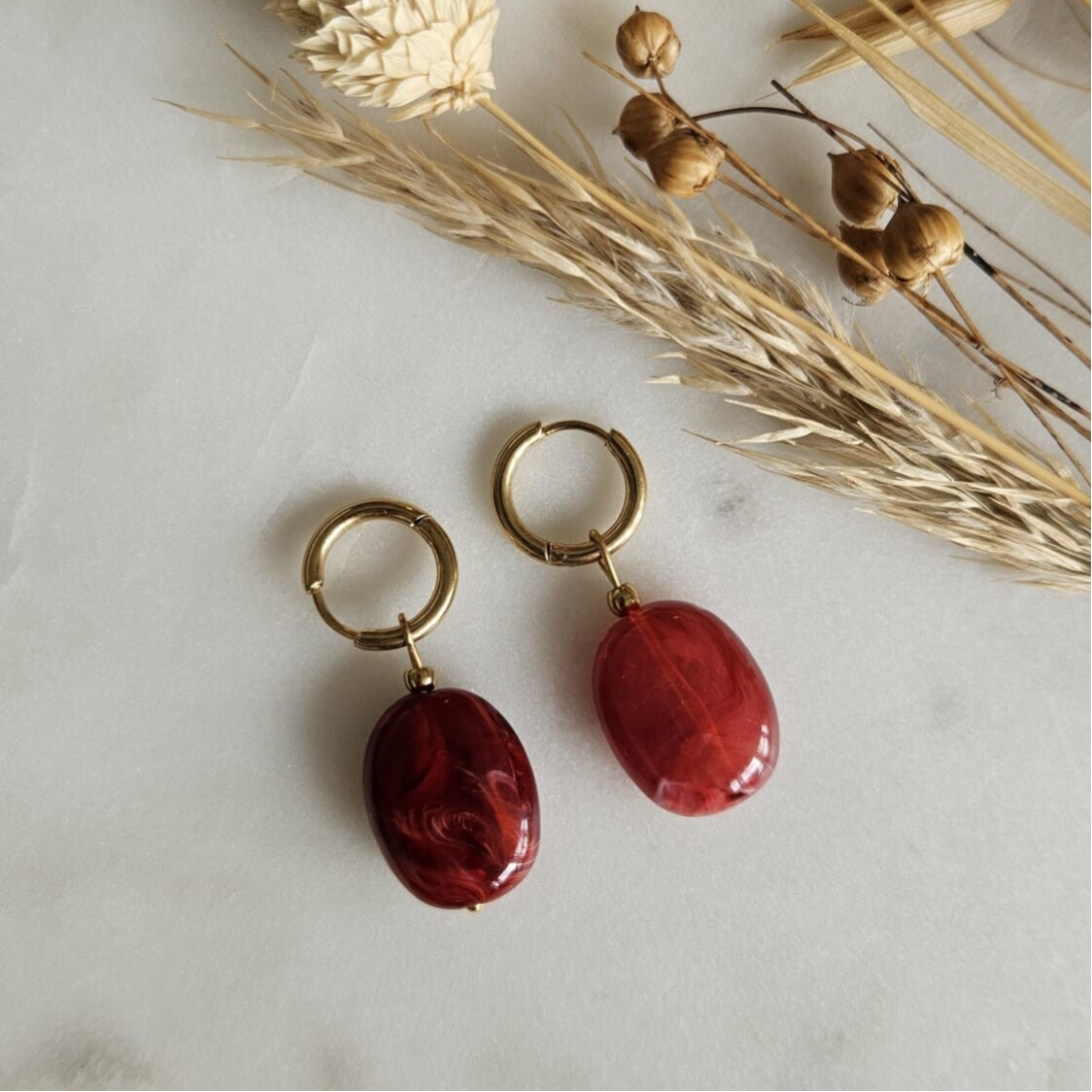 Oorbellen - Ovaal rood