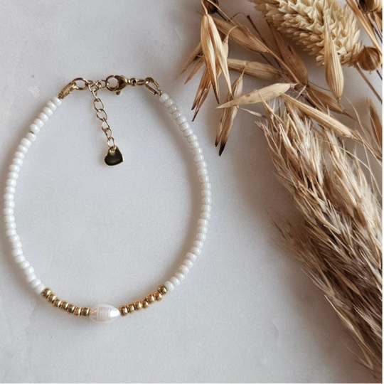 Armbandje Wit/Goud - parel