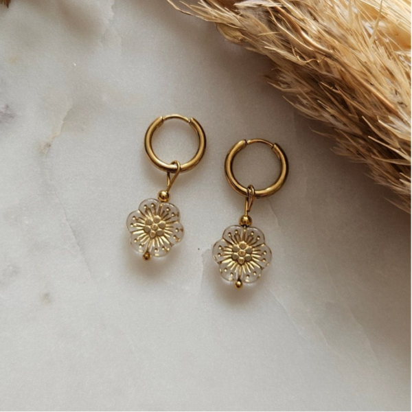 Oorbellen - goud / golden flower