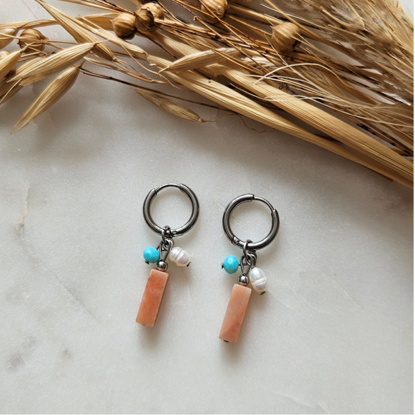 Oorbellen - zilver / pink & blue