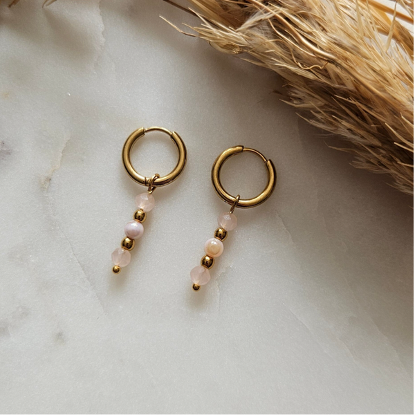 Oorbellen - goud / pink pearl