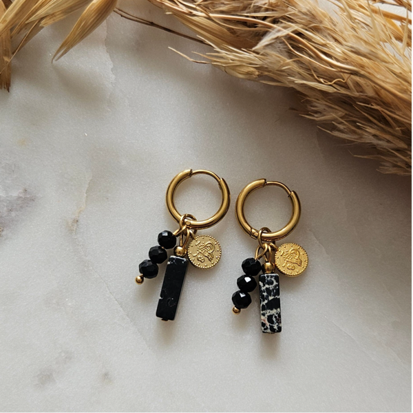 Oorbellen - goud / black & gold