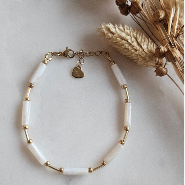 Armbandje Wit/Goud - schelp tubes
