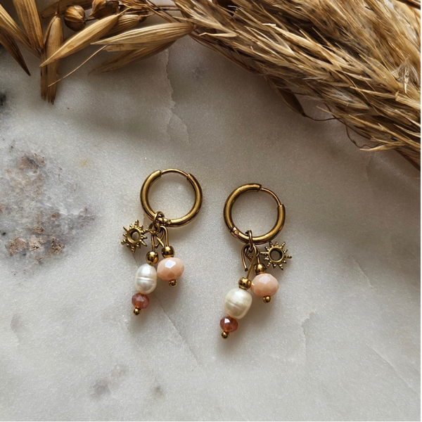 Oorbellen - goud / pearl mix