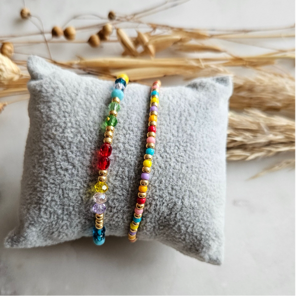 Armbanden set op elastiek (2 armbandjes) - Happy mix