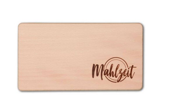 Frühstücksbrett rechteckig Motiv "Mahlzeit" Buchenholz