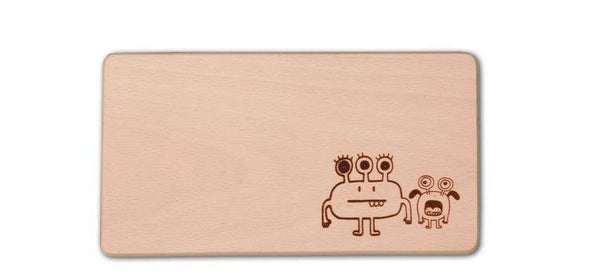 Frühstücksbrett rechteckig Motiv "Zwei Monster" Buchenholz