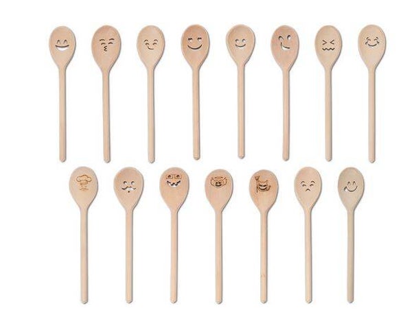 Kochlöffel oval mit Motiv "Gesichter" Buchenholz