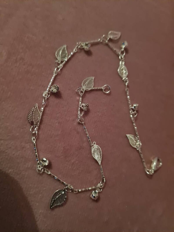 Silver Leaf And Droplet Anklet