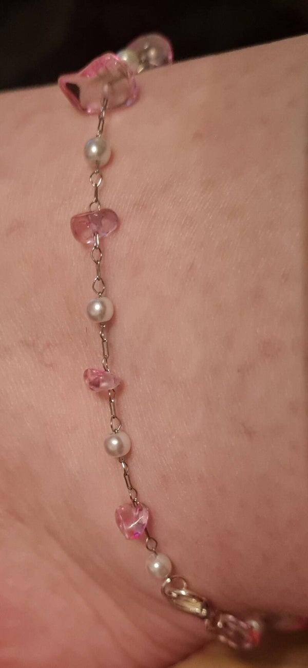 Pink Stone And Pearl Anklet
