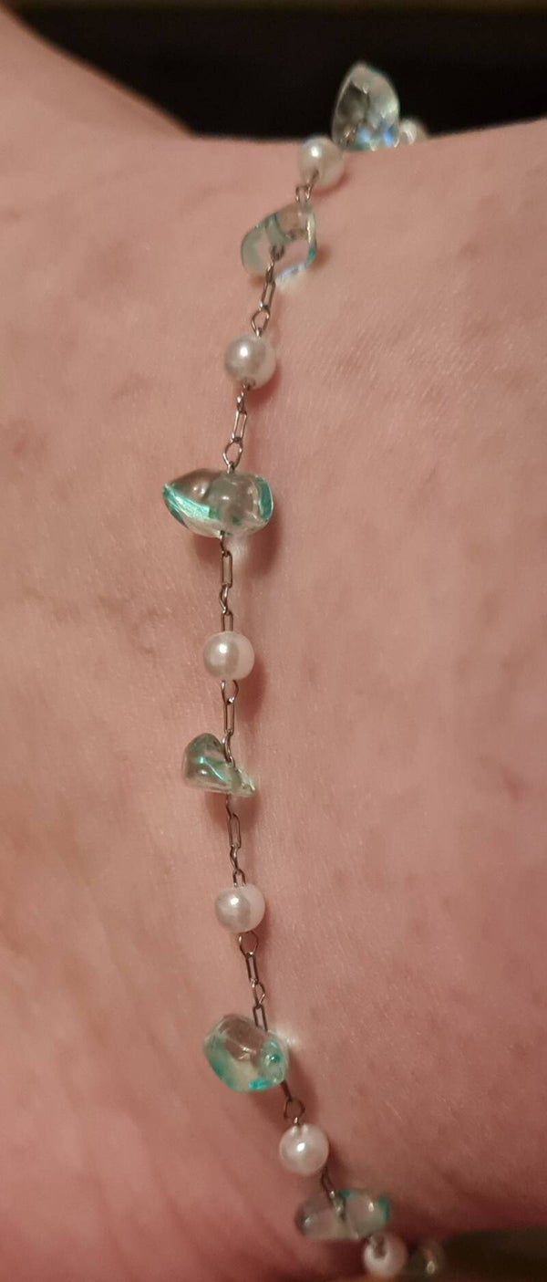 Blue Stone And Pearl Anklet
