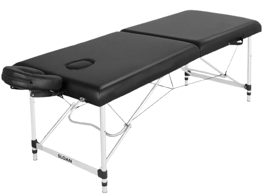 Camilla plegable de masaje SLOAN negra de aluminio con cabezal – Ref. 20230809
