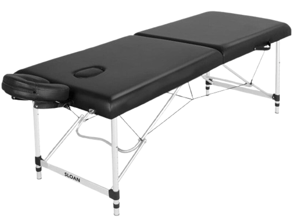 Camilla plegable de masaje SLOAN negra de aluminio con cabezal – Ref. 20230809