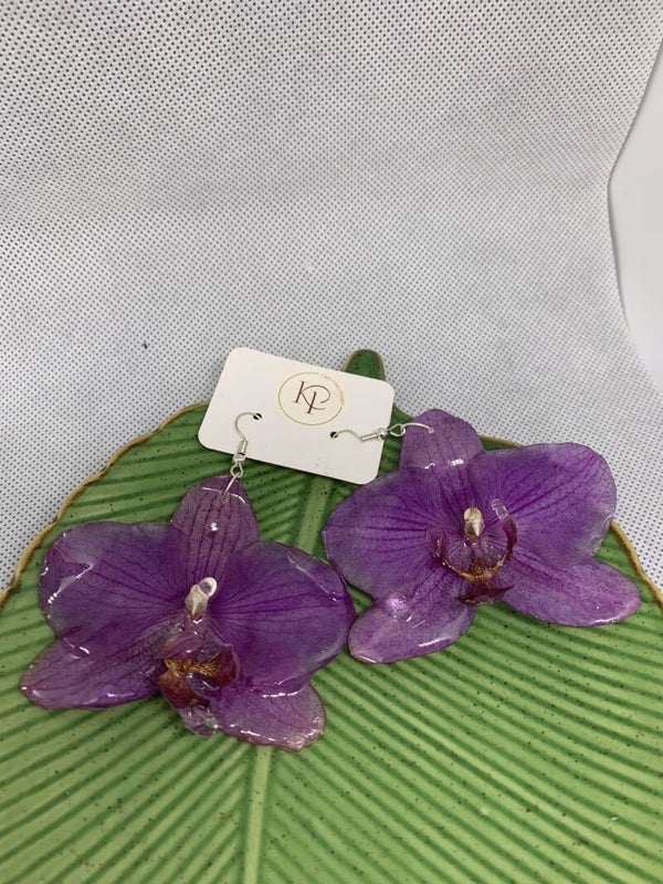 Real Purple Orchid Earrings