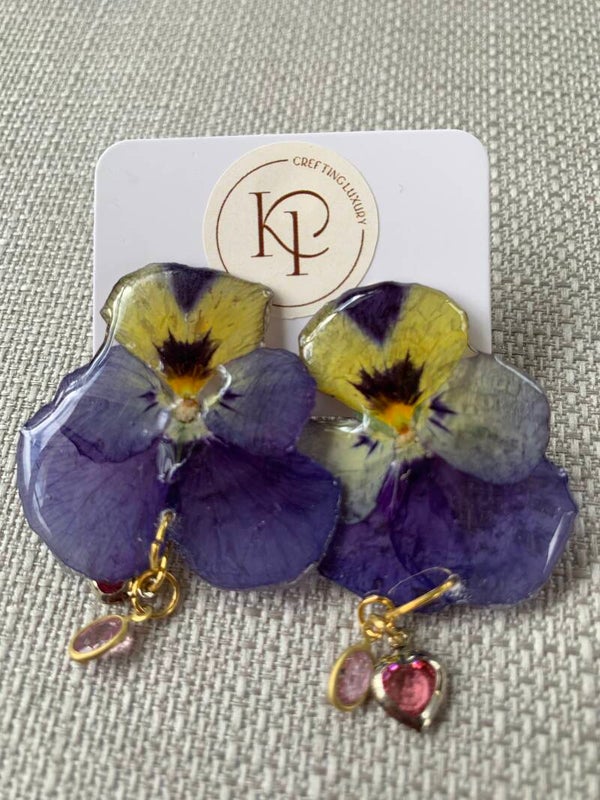 Mini Pansy Earrings ( Purple)