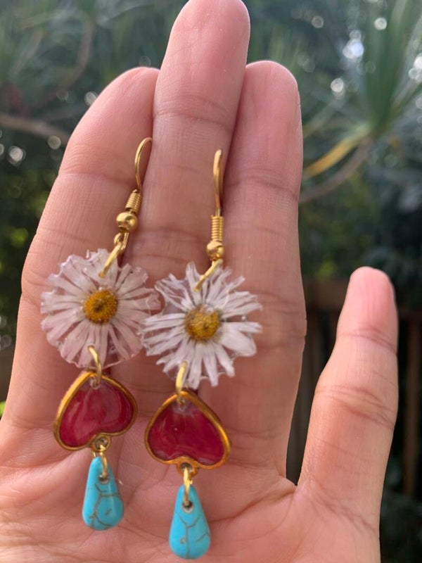 Real Daisy Flower Earrings