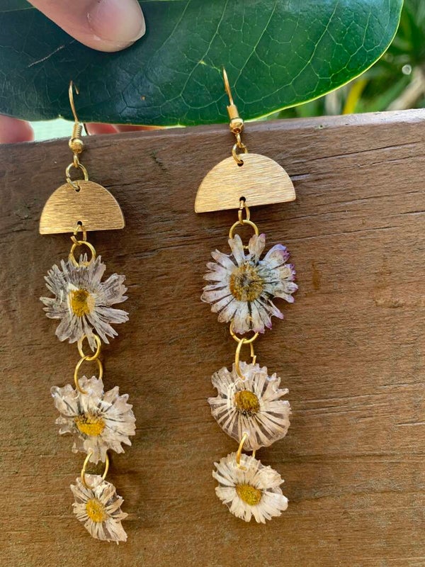 Real Daisy Flower Earrings