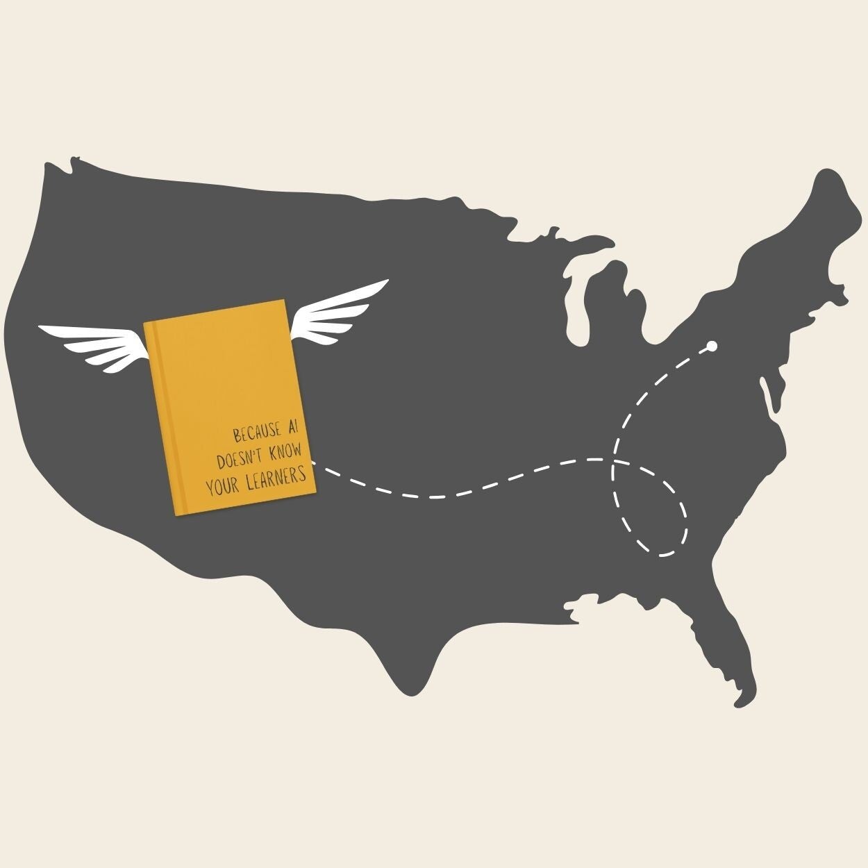 A United States map with one of our journals flying across to demonstrate that our products ship free