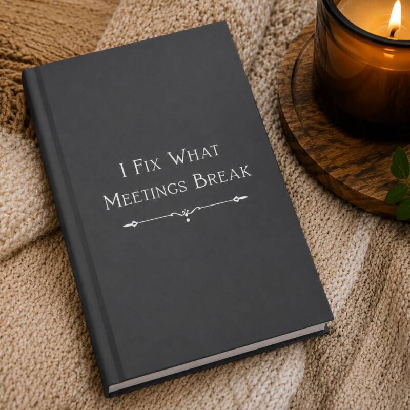 Black hardcover juornal on a blanket next to a lit candle.