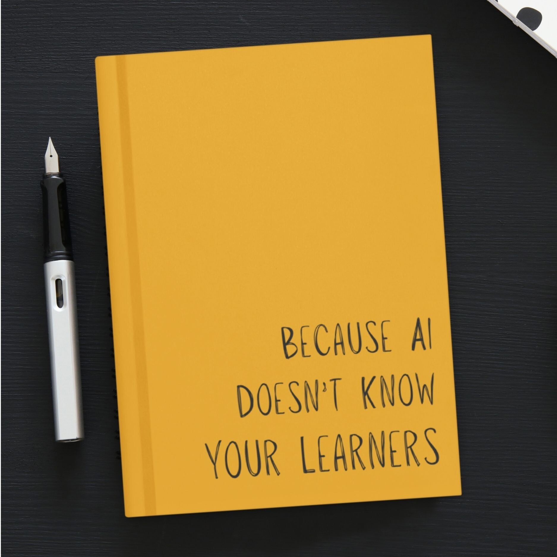 Funny Artificial Intelligence Hardcover Journal titled: Under Revision by Humanoid in the off white color option.