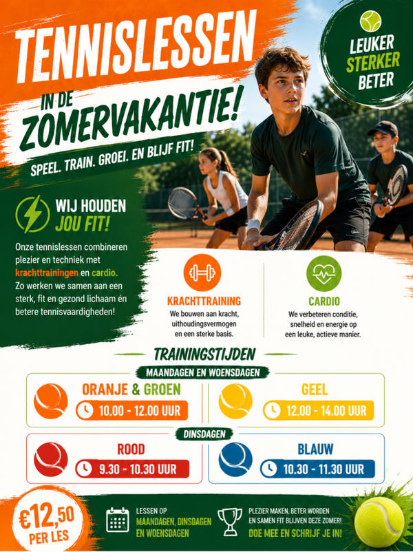 Tennisfit Oranje/Groen zomervakantielessen voor de jeugd