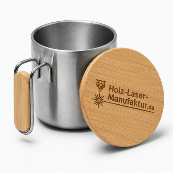 Edelstahlbecher mit Bambusdeckel - Rohling