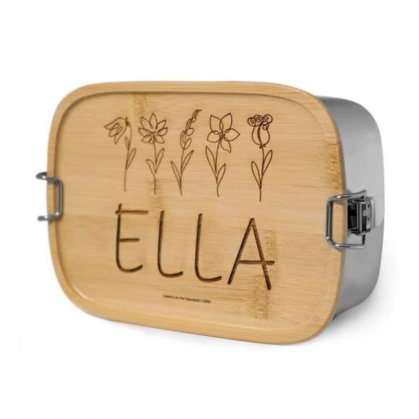 Lunch Box Edelstahl mit Bambusdeckel & Verschluss
