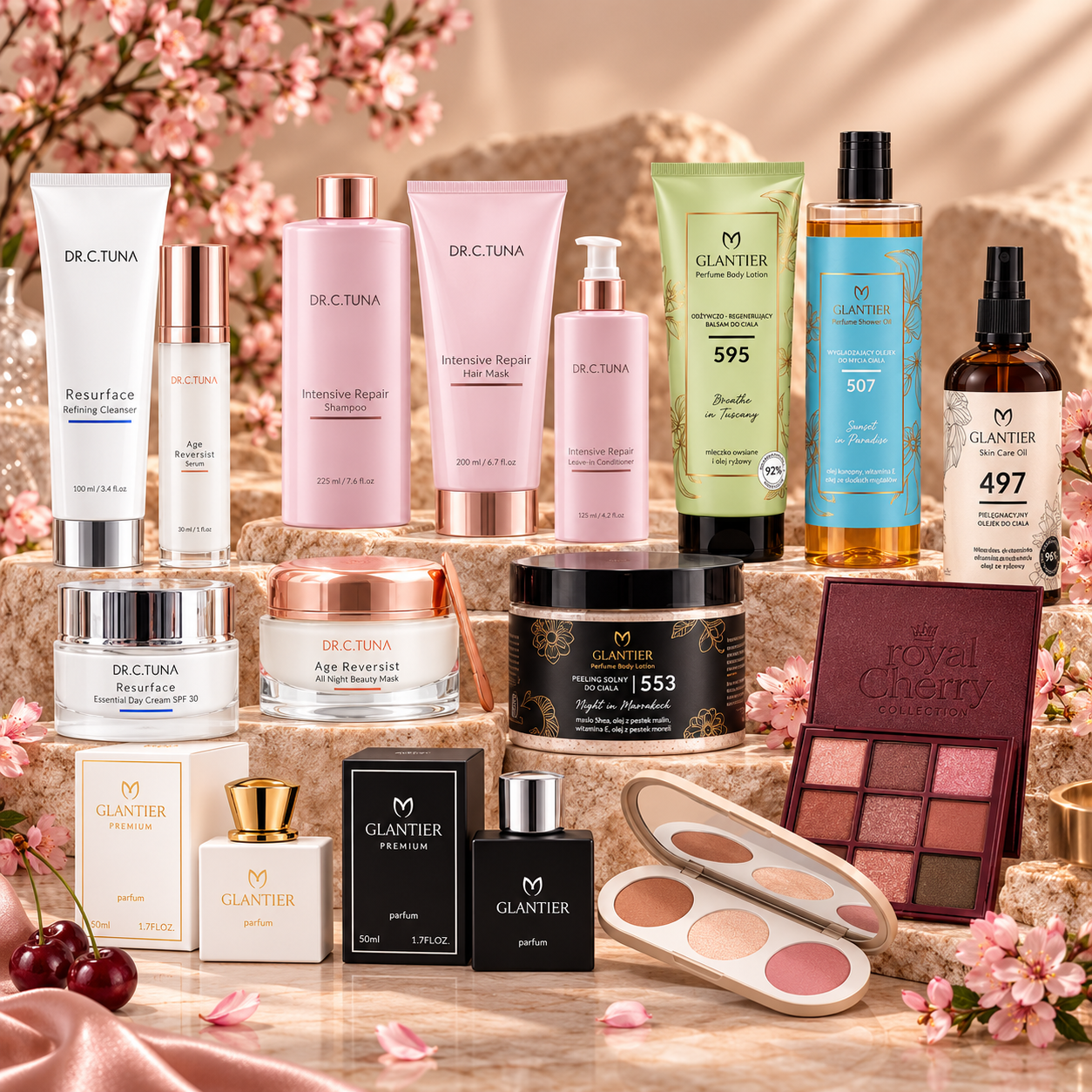 Selectie parfum, skincare, make-up, haarverzorging en bodycare van Glow & Shine