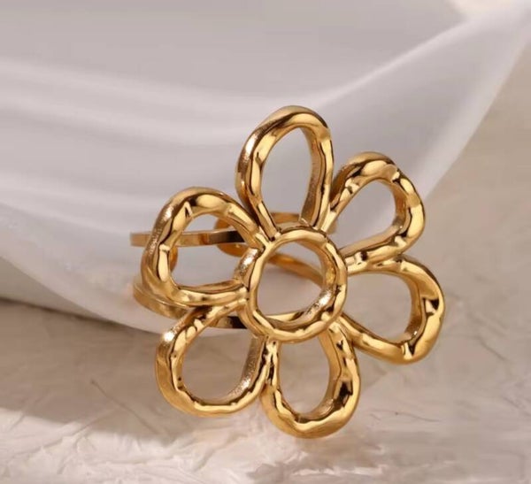 Beads by DEB verstelbare stainless steel ring (grote bloem)