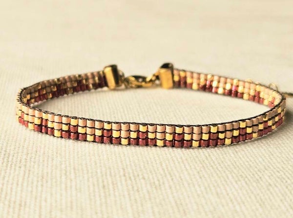 Beads by DEB handgemaakte weefarmband-miyuki delica bordeaux/taupe