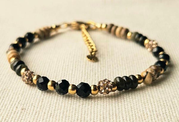 Beads by DEB Handgemaakte Armband Stainless Steel met Edelstenen – Picture Jasper, obsidian