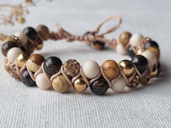 Beads by DEB   handgevlochten armband met edelstenen-bruin