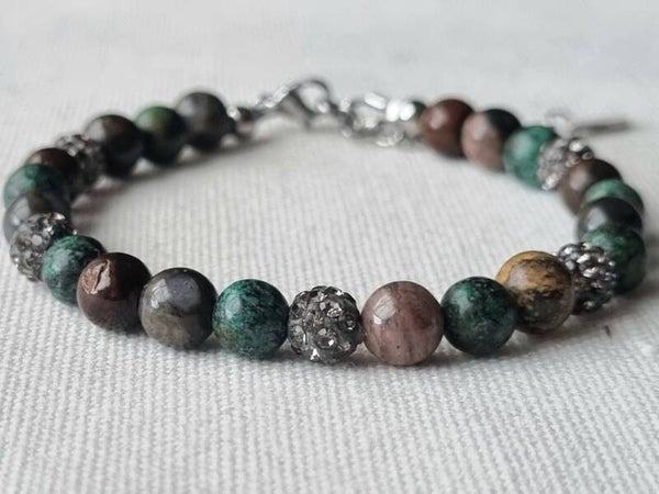 beads by DEB handgemaakte armband stainless steel zilver ,edelstenen- african turqouisemos