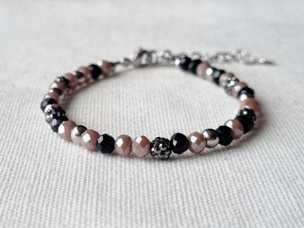 beas by DEB handgemaakte armband facet glaskralen,stainless steel-zilver