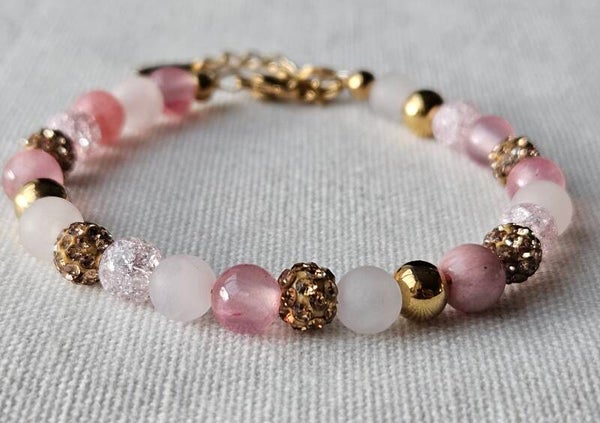 Beads by DEB handgemaakte armband stainless steel met edelstenen-rozenkwarts