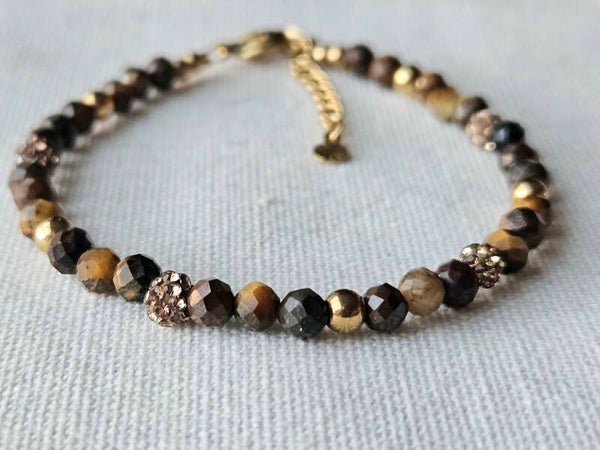 beads by DEB handgemaakte armband  gouden stainless steel, edelstenen-tiger eye