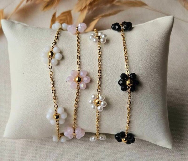 Beads by DEB Stainless steel armband bloem