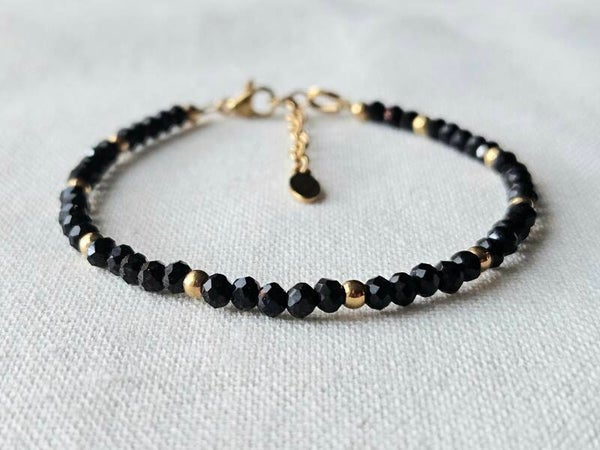 beads by deb handgemaakte armband facet glaskralen met stainless steel goud/zwart