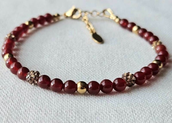 Beads by DEB handgemaakte armband gouden stainless steel, edelstenen-red agaat