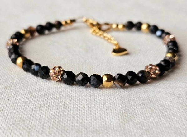 beads by DEB handgemaakte armband gouden stainless steel, edelstenen-stripe agaat
