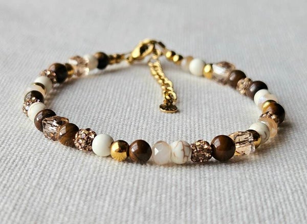 Beads by DEB handgemaakte armband stainless Steel, edeltenen- tigereye bruin