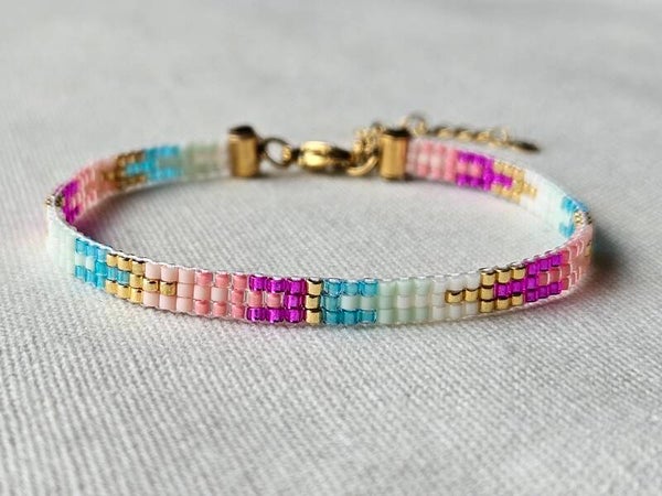 Beads by DEB handgemaakte weefarmband-miyuki delica bordeaux/taupe