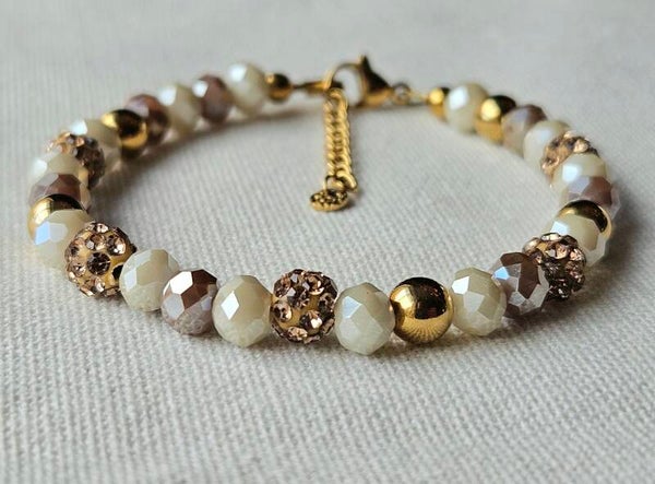 Beads by DEB handgemaakte armband facetglaskralen stainless steel