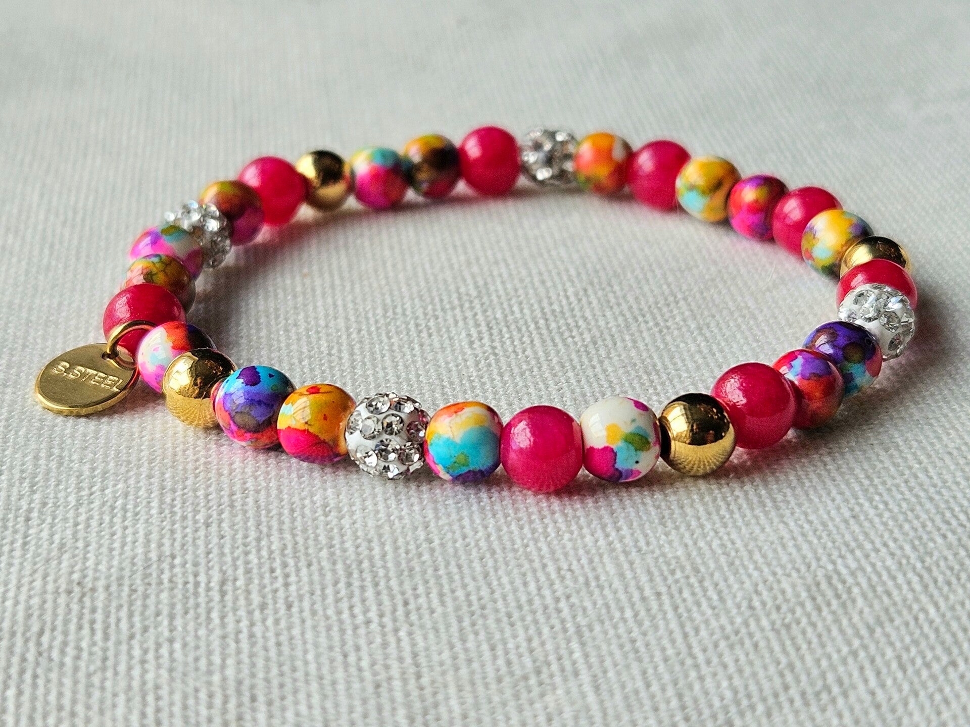 Beads by DEB elastische armband met stainless Steel en keramiek kralen