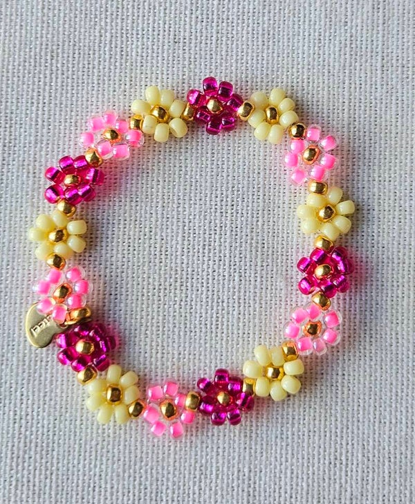 Beads by DEB handgemaakte elastische kinderarmband bloemetjes Miyuki groen (12cm)