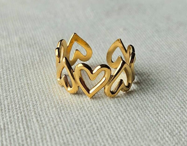 Beads by DEB verstelbare stainless steel ring (hartjes)