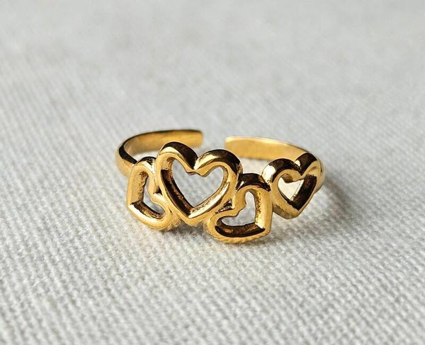 Beads by DEB verstelbare stainless steel ring (hartjes)