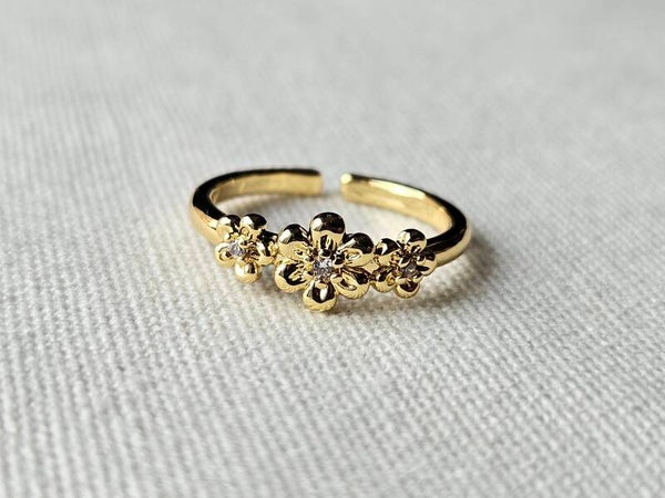 Beads by DEB verstelbare stainless steel ring (bloem)
